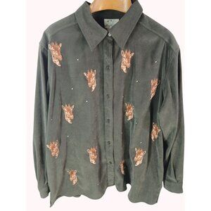 Vintage 90s Quacker Factory Giraffe Embroidered Button Up Shirt Size 2X Shacket